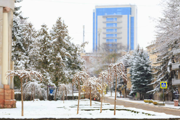 istock City in the snow. Winter background, selective focus 1463878047