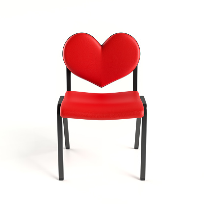 Creative chair with a back in the form of a heart. Romantic design. Object on a white background. 3d rendering.