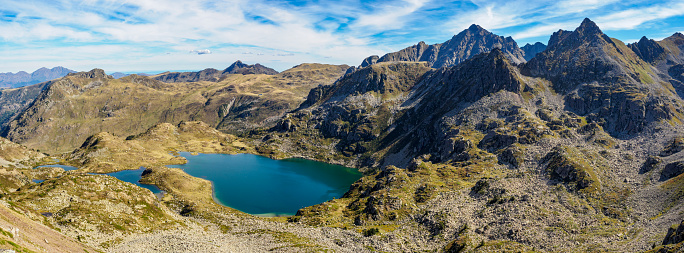 Fontargent lakes from Fontargent peak, Incles valley, Andorra