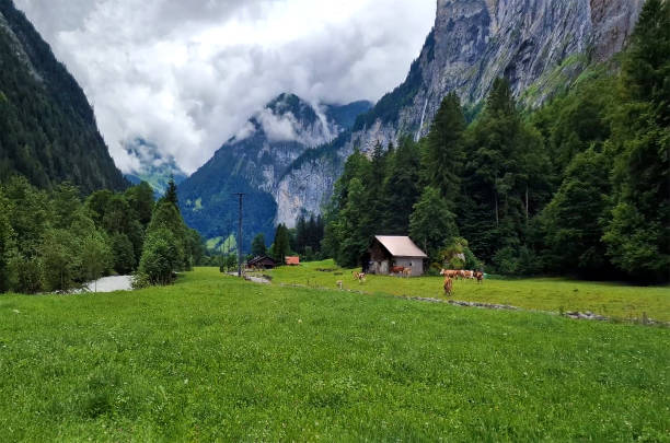 Beautiful landscape of Lauterbrunnen region, a famous tourist attraction in Switzerland located in central Europe.