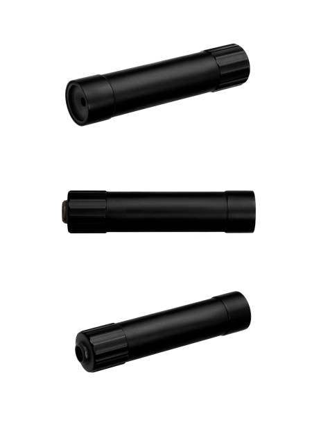 istock Black silencer for weapons. Suppressor that is at the end of an assault rifle. Isolate on a white background. 1463883822