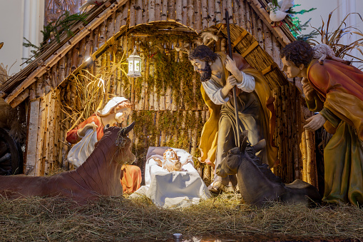 Nativity scene with statues Basilica of the Holy Family in Czestochowa. Religion