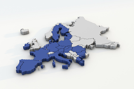 Map of the European Union. 3D geography