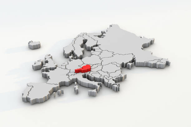 Europe map 3d render isolated with red Austria a European country