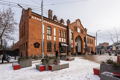 Riga, Latvia – February 5, 2023: Open since 1898, Agenskalns Market is the oldest and largest market in the Agenskalns suburb of Riga, and it is has been granted state cultural monument