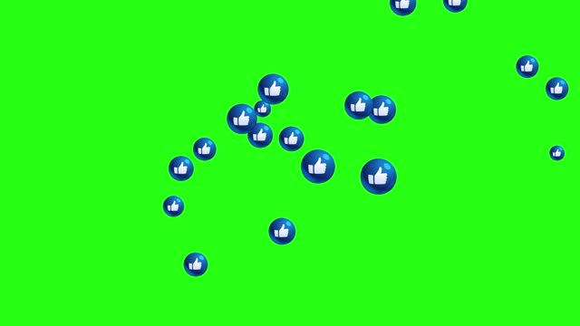Social media Emoji Animated Like, Thumb blue balls on Green Screen Background. 4K Social media icon symbol animation