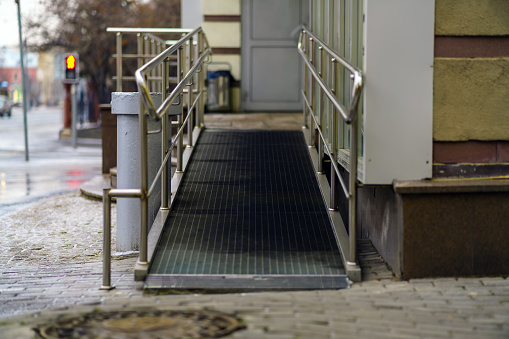 Metal ramp for people with limited mobility to enter the store
