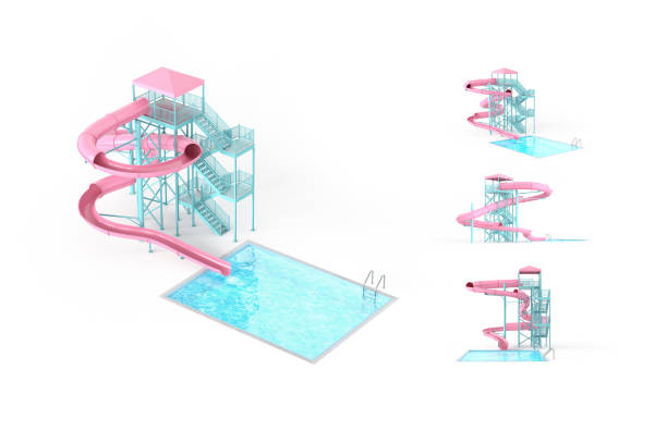 colorful water slides, closeup of photo