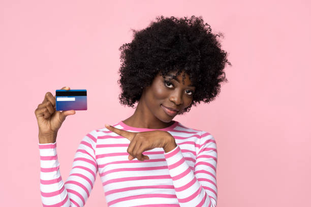 istock Beautiful woman with credit card. 1463892889