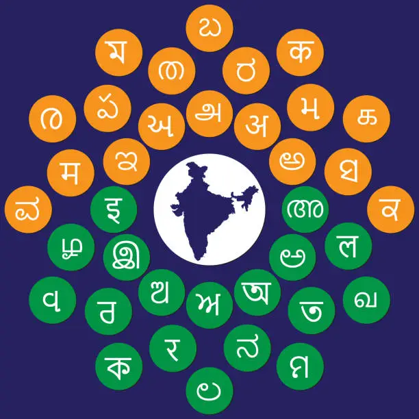 Vector illustration of Indian language letters tree with Indian Map