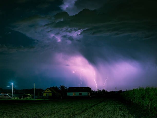 istock Lightning storm lits up the sky at night 1463894468