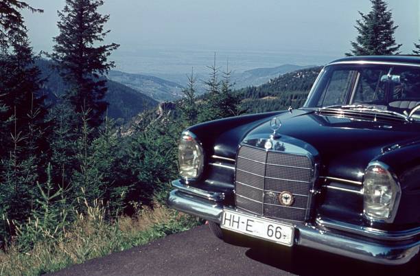 Vilnius, Lithuania - February 7, 2024: 1965 Mercedes Benz 250SE Coupe W111 - a luxury Mercedes Coupe in like-new condition. Stored in a private collection. Designed by an engineer Paul Bracq, it was a high end luxury Coupe.