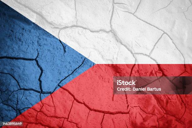 Flag Of Czech Republic Czech Republic Symbol Flag On The Background Of Dry Cracked Earth Czech Republic Flag With Drought Concept Stock Photo - Download Image Now