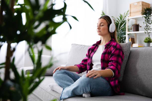 istock Pretty woman relaxing at home 1463896435