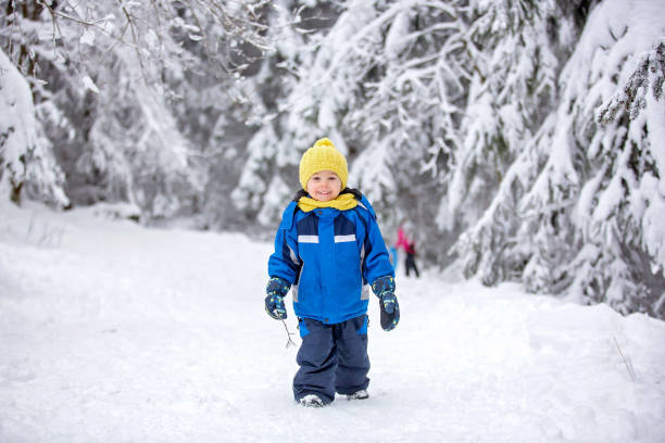 istock Sweet happy child, playing in deep snow 1463896537
