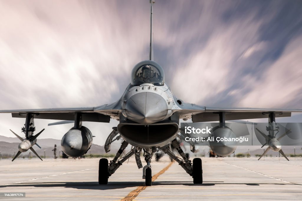 Anatolian Eagle Air Force Exercise 2021  F16 Fighter jet in a taxiing position in Turkey Fighter Plane Stock Photo