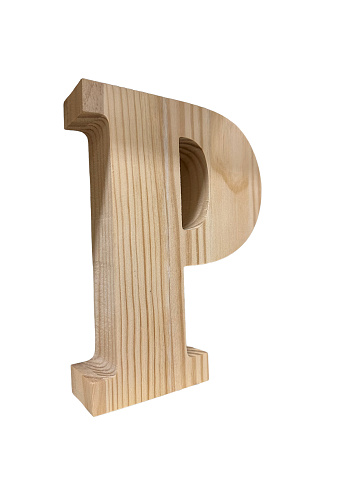 Wooden letter p isolated on white background