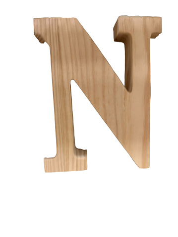 Wooden letter n isolated on white background
