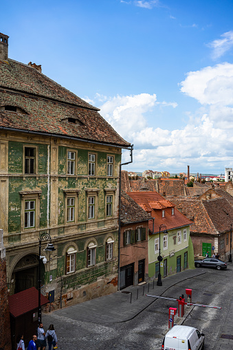 traditional colorful old houses and arquitecture in Sibiu, Romania, 2022