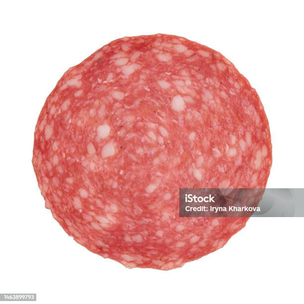 Salami Sausage Cut Into Pieces Isolated On White Stock Photo - Download Image Now - Salami, Slice of Food, Toughness