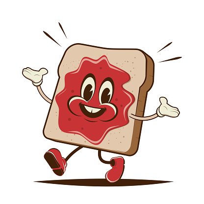 funny cartoon illustration of a walking toast with jam