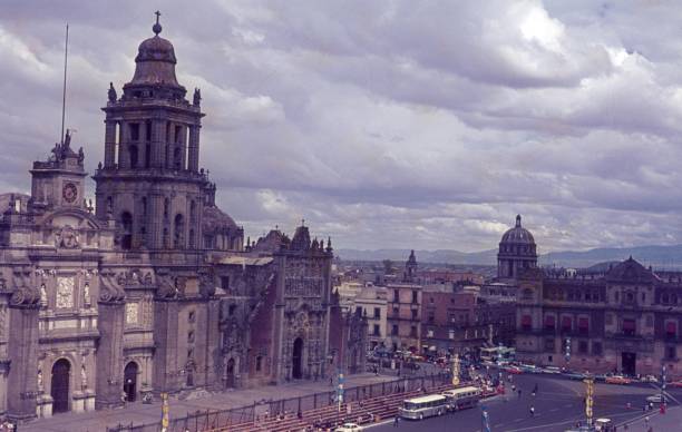 Mexico City, Mexico, 1968. Mexico City Cathedral with forecourt.