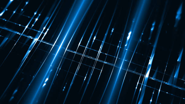 istock Abstract Futuristic Technology Grid Navy Blue Black Pattern Fiber Optic Arrow Laser LED String Light Connection Communication Neon Glowing Cable Traffic Black Background Dark Shiny Reflection Fractal Art Diminishing Perspective Digitally Generated Image 1463903982