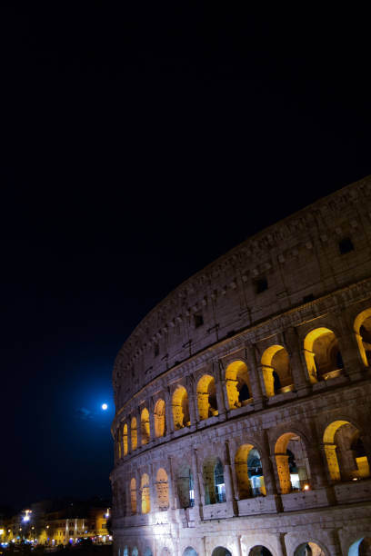 Detail night shot of the Colosseum in Rome.