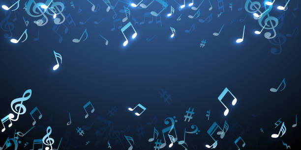 Music notes flying vector pattern. Melody Music notes flying vector pattern. Melody notation signs explosion. Disco music concept. Doodle notes flying signs with pause. Banner backdrop. neon music notes stock illustrations