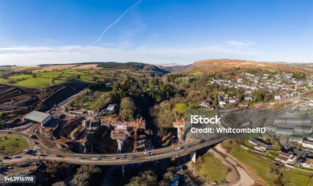 Aerial View Of A Bridge Being Constructed As Part Of A Major Road Infrastructure Project Stock Photo - Download Image Now