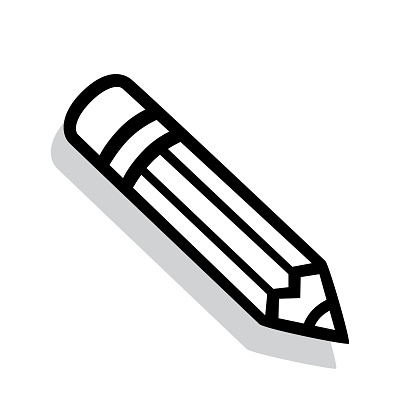 Vector illustration of a hand drawn black and white pencil against a white background.