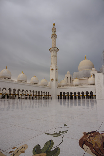 Exterior of Sheikh Zayed Mosque in Abu Dhabi. It is the largest Mosque in the United Arab Emirates and hold the worlds largest carpet. The mosque was completed in 2007.