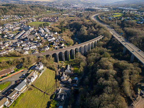 Aerial view of the Cefn Coed Viaduct (built 1866) at Merthyr Tydfil, Wales