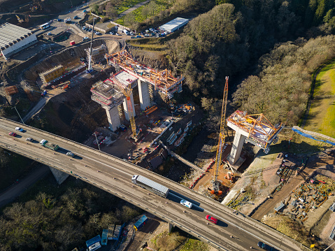 Aerial view of major roadworks and construction of section 5 of the upgraded A465 