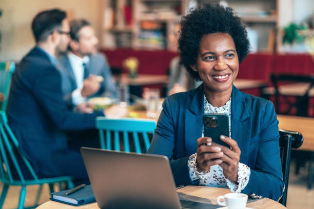 istock Business woman working at a restaurant 1463924089