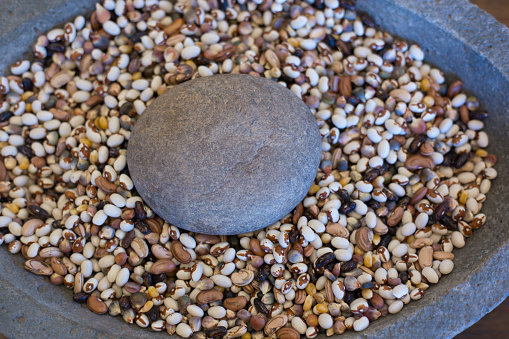 Santa Fe, NM: Native American Mortar and Pestle with Beans