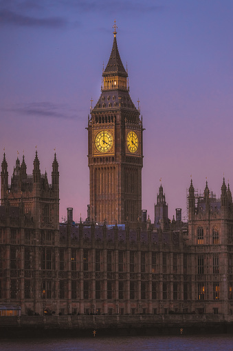 Sunset scene with Big Ben and the Houses of Parliament in the background in London, England, United Kingdom