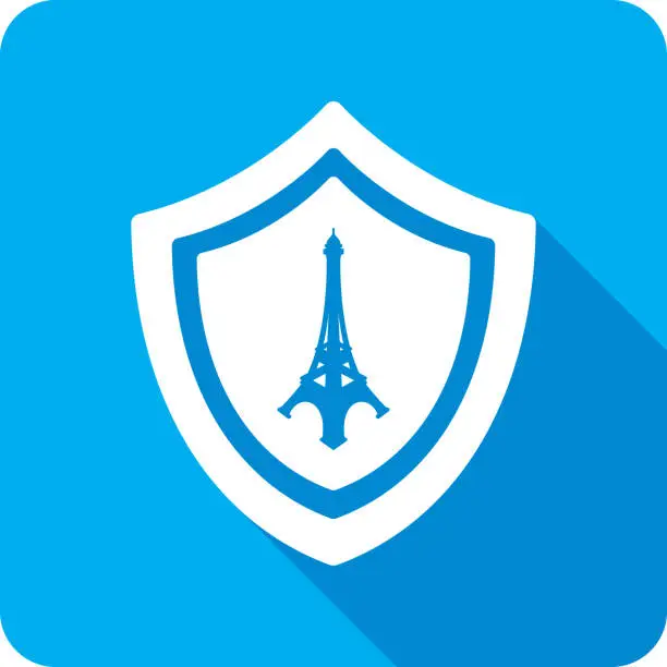Vector illustration of Shield Eiffel Tower Icon Silhouette