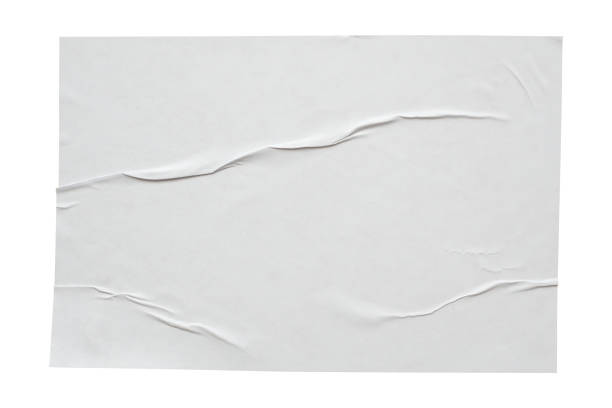 istock Blank white crumpled and creased paper sticker poster texture isolated on white background 1463940621