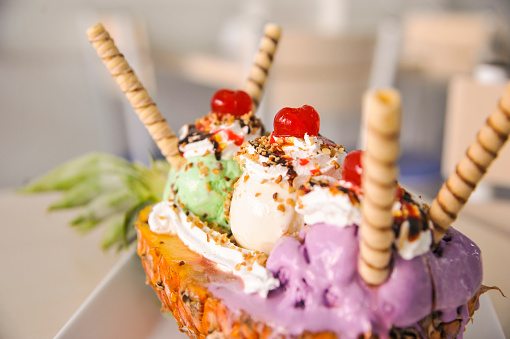 ice cream served in a pineapple