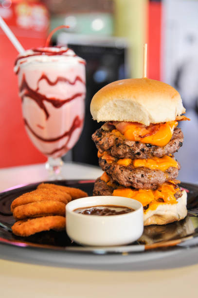 cheeseburger and strawberry milkshake