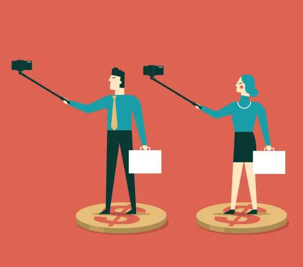 Vector illustration of Vlogger taking selfie with a selfie stick