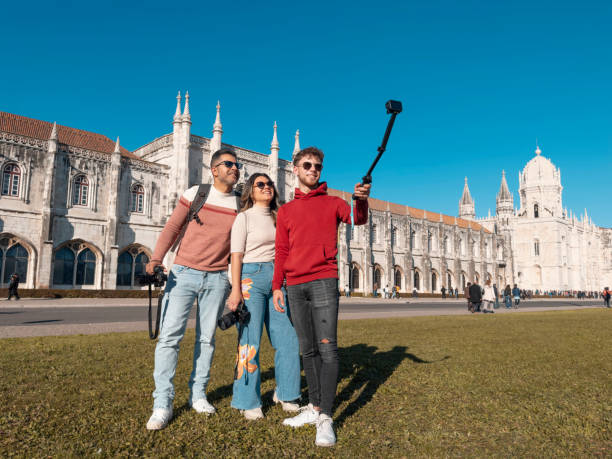 Tourist visiting Jeronimos Monastery in Lisbon