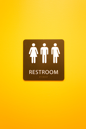 Gender Neutral Restroom Sign, Vibrant Yellow Background