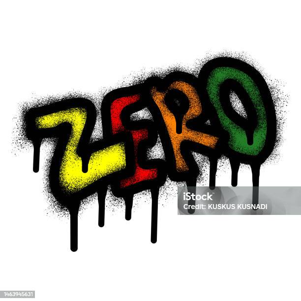 Zero Text Light Sign Graffiti Zero Text With Coloful And Black Spray Paint Stock ...