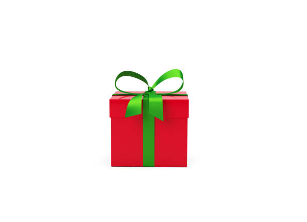 istock Red color gift box with green color tide bow 1463953970