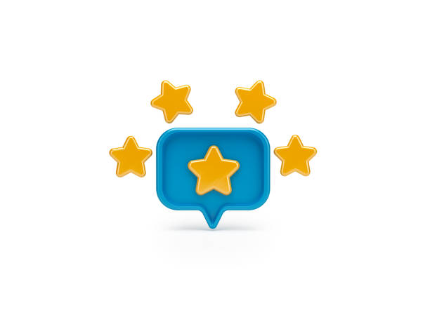 istock Blue color speech bubble and orange color tiny stars 1463954061