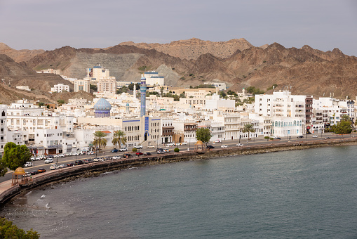 View of the Mutrah Corniche in Muscat Oman from the Mutrah Fort.