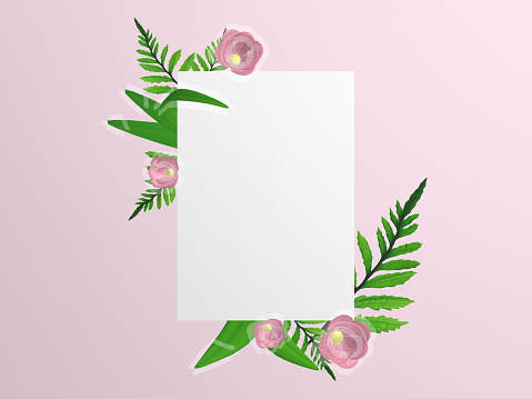 Frame mockup with flowers. Portrait or poster frame . Empty white frame mock-up for presentation artwork blank spring