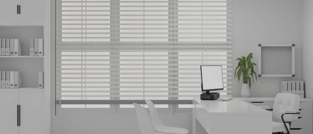istock Modern white private office interior design with computer desk. doctor office, teacher's room. 1463969320